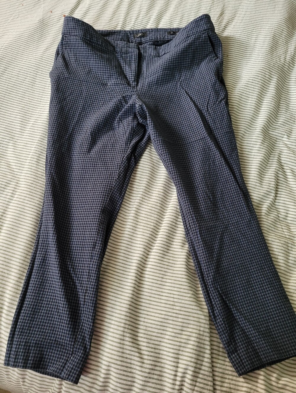 LOFT Womes Navy Blue Micro-Check Dress Pants